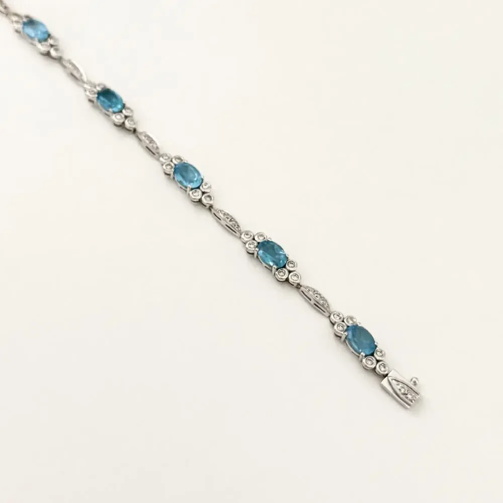 14K White Gold Blue Topaz & Diamond Bracelet